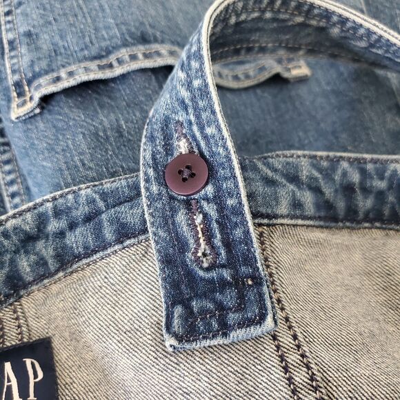 Gap Denim Dress Petite Size 4 Medium Blue Wash V-Neck Button Front Midi - Picture 10 of 12